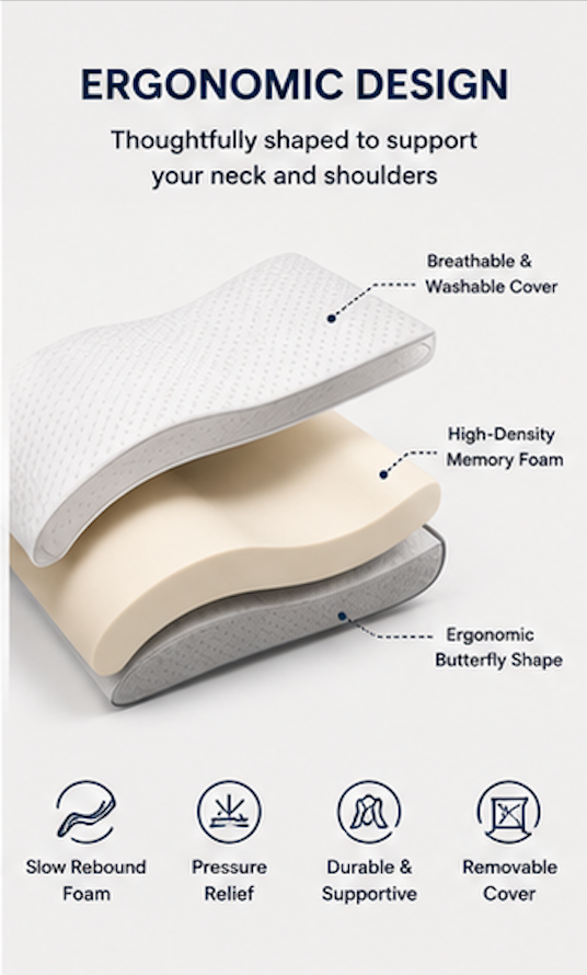 Memory Foam Cervical Support Pillow with Pillowcase