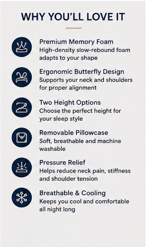 Memory Foam Cervical Support Pillow with Pillowcase