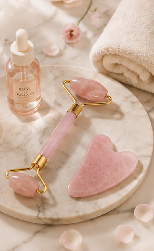 Rose Quartz Facial Roller and Gua Sha Tool