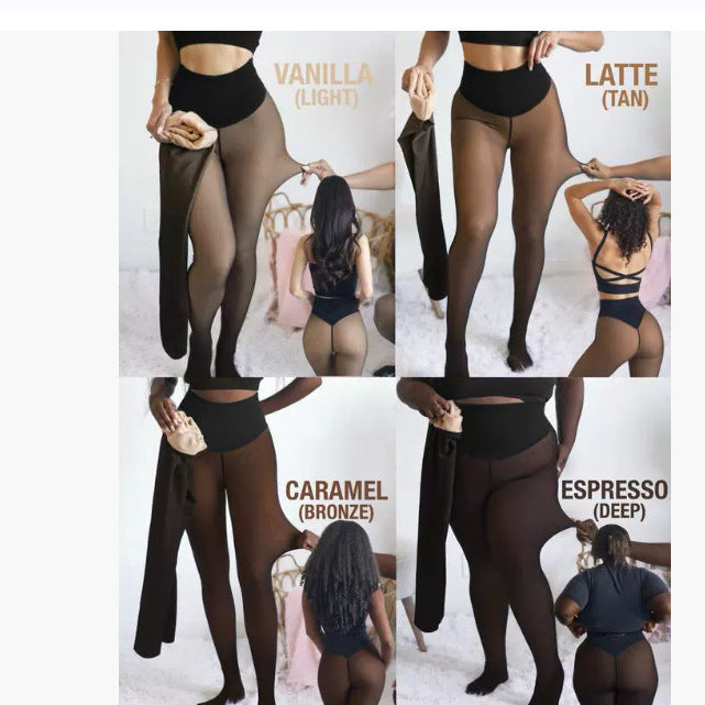 Tight-fitting thermal tights with sheer finish