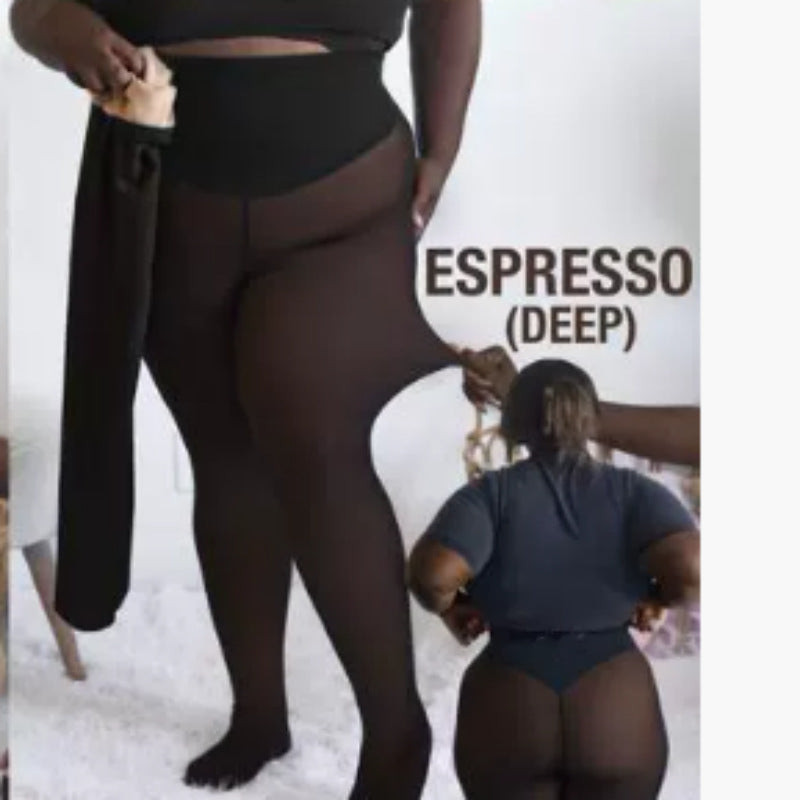 Tight-fitting thermal tights with sheer finish