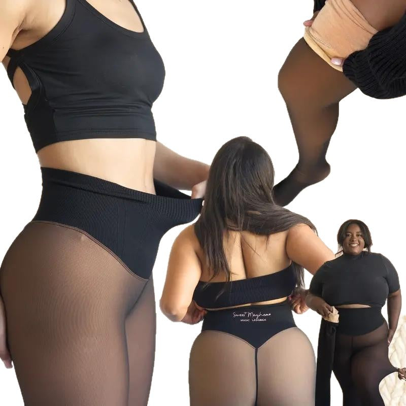Tight-fitting thermal tights with sheer finish